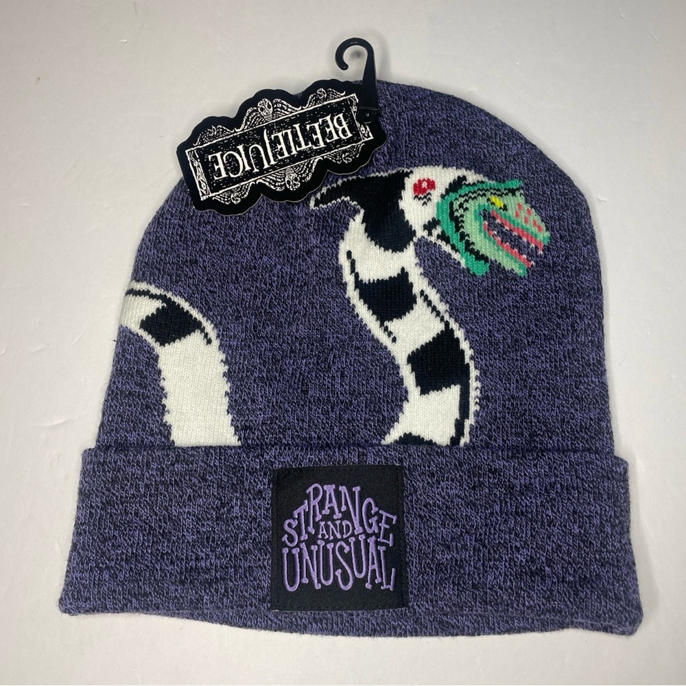 BeetleJuice Beanie. Purple, Black and White Design. New with tag